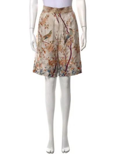 Pre-owned Pierre-louis Mascia Silk Printed Shorts In Neutrals