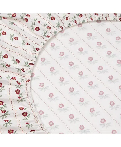 Piglet In Bed Woodland Stripe Cotton Fitted Sheet, Queen In White