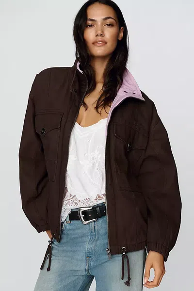 Pilcro 100% Cotton Utility Puffer Jacket In Brown