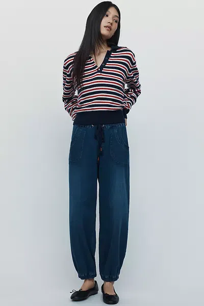 Pilcro Bronco Jogger Mid Rise Knit Jeans In Dark Wash