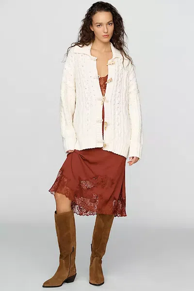 Pilcro Cotton Merino Wool Cable Knit Cardigan In Brown