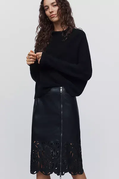 Pilcro Faux Leather Cutwork Midi Skirt In Black
