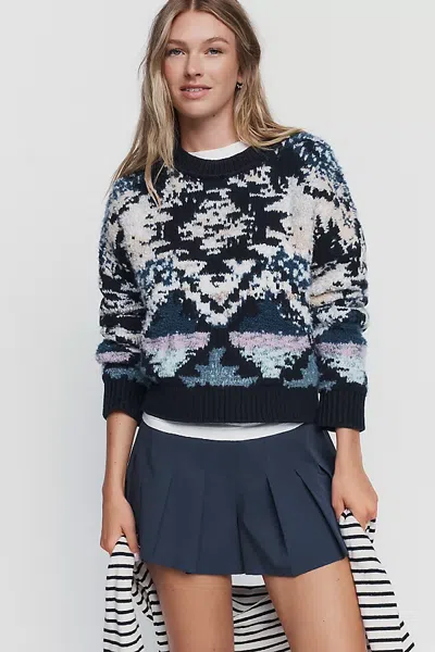 Pilcro Geo Cotton Wool Blend Sweater In Blue