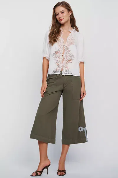 Pilcro Mid Rise Wide Leg Culotte Pants In Green