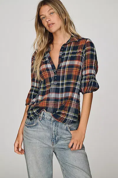 Pilcro Tallulah Puff-sleeve Buttondown Top In Blue