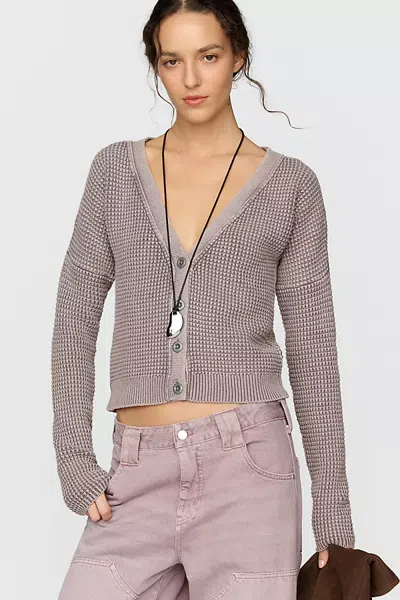 Pilcro Waffle Knit Cardigan In Gray
