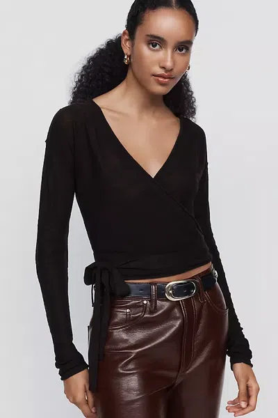 Pilcro Wool Linen Wrap Sweater In Black