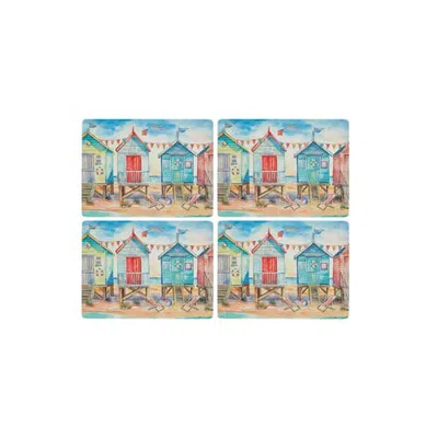 Pimpernel Beach Huts Set Of 4 Cork Back Placemats In Blue