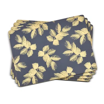 Pimpernel Sara Miller Etch Leaves Set Of 4 Cork Back Placemats In Navy