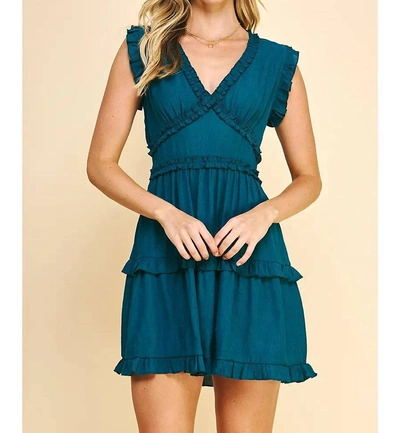 Pinch V-neck Ruffle Dress In Teal In Blue