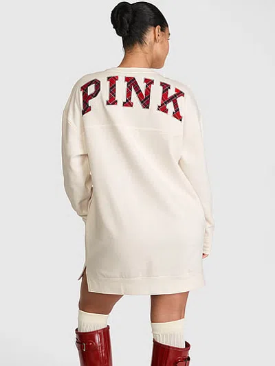 Pink Campus Fleece™ Extra-long Crew Sweatshirt In White