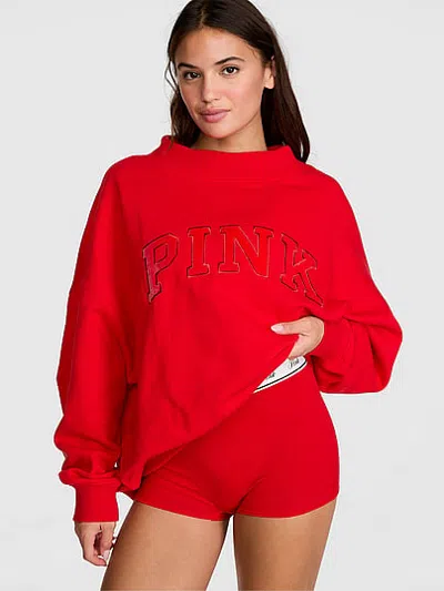 Pink Campus Fleece™ Oversized Mock-neck Sweatshirt In Red