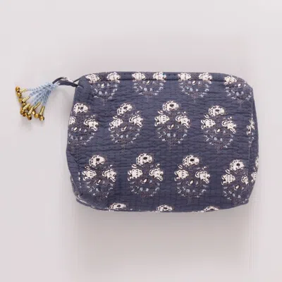 Pink Chicken Women's Large Quilted Pouch In Navy Strawflower In Multi