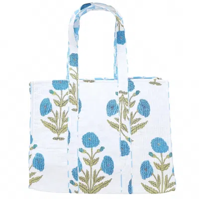 Pink Chicken Women's Large Reversible Quilted Tote Bag In Blue Oversized Dandelion In Multi