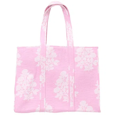Pink Chicken Women's Large Reversible Quilted Tote Bag In Pink Bouquet Floral In Multi