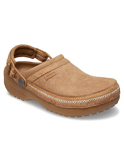 Pink Crocs Classic Crafted Vegan Stitched Suede Clog In Brown