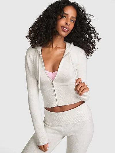 Pink Front-zip Shrunken Sweater Hoodie In Neutral
