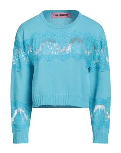 Pink Memories Woman Sweater Azure Size 8 Cotton, Acrylic, Polyamide In Blue