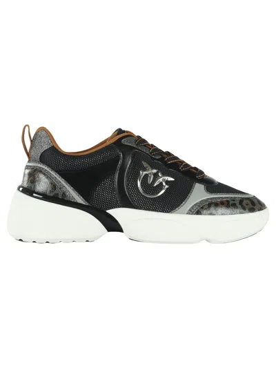 Pinko Alba 03 Color-block Animal Print Sneakers In Black