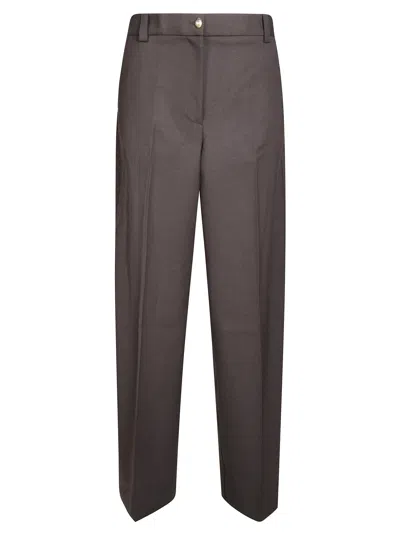 Pinko Balbino Diagonale Embossed Mid-rise Trousers In Brown