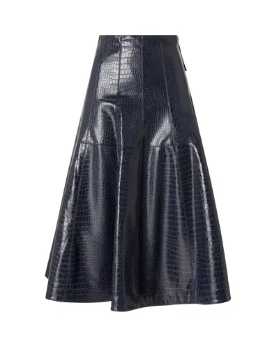 Pinko Croc-embossed A-line Skirt In Blu-giacca Marinara