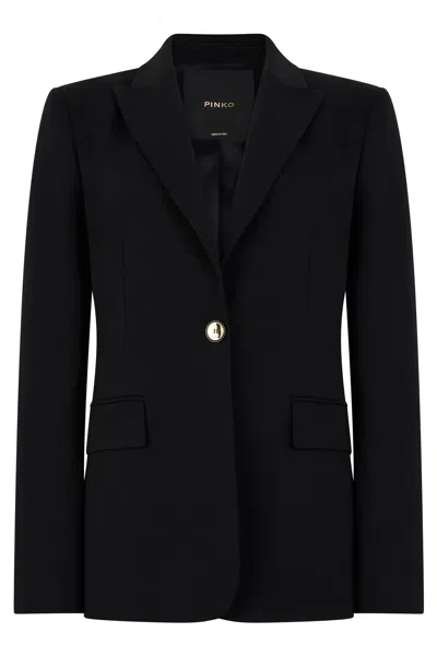 Pinko Fitted Technical Fabric Blazer With Contrast Jewel Button In Black