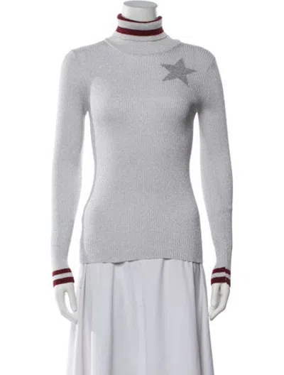 Pre-owned Pinko Graphic Print Turtleneck Sweater In Silver
