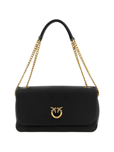 Pinko Large Click Soft Horizontal Leather Bag In Black