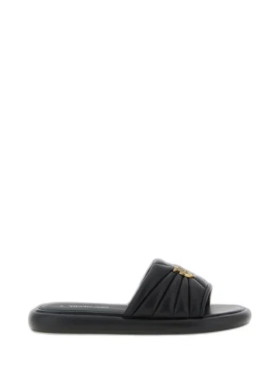 Pinko Love Birds Nappa Leather Slides In Black