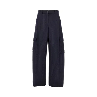 Pinko Pinstriped Flannel Cargo Pants In Blue