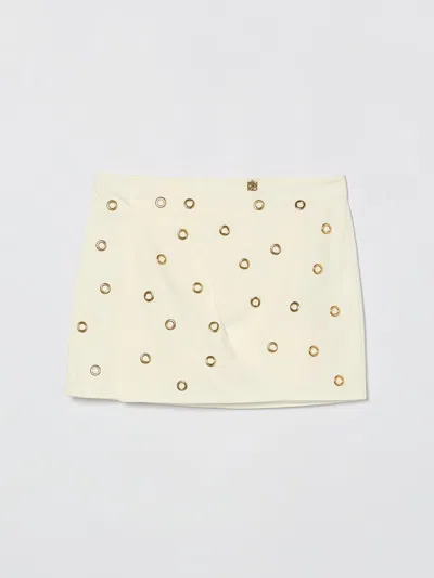 Pinko Kids'  Stretch Cotton Mini Skirt With Eyelets In Neutral