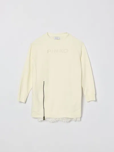 Pinko Kids'  Stretch Cotton Sweatshirt Dress In Neutral