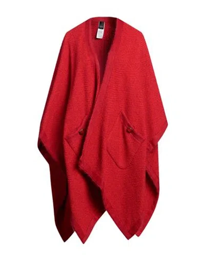 Pinko Woman Capes & Ponchos Red Size Onesize Cotton, Acrylic, Wool, Polyester