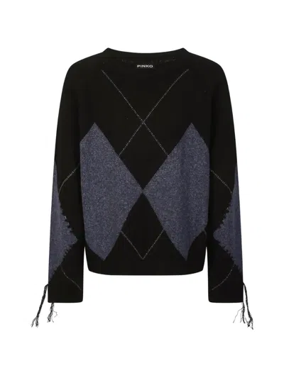 Pinko Wool And Cashmere Sweater With Maxi Diamonds In Black