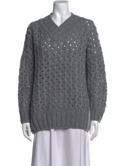 Pre-owned Pinko Wool V-neck Sweater In Grey