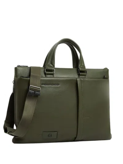 Piquadro Grained Laptop Bag In Green
