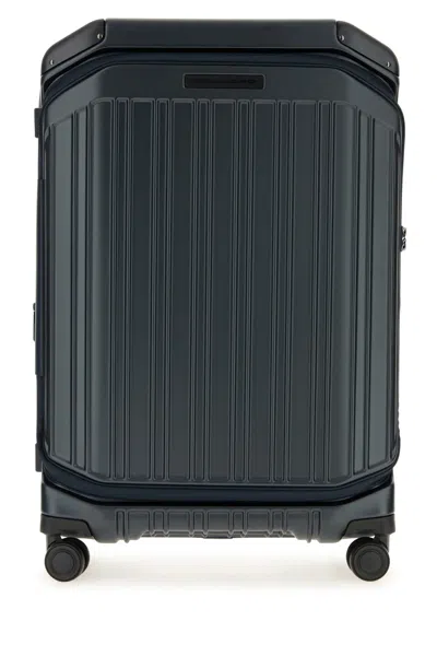 Piquadro Medium Front-middle Open 4-wheel Trolley For Men In Black