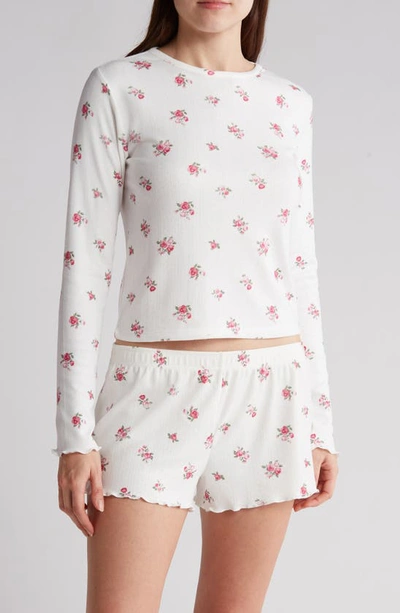 Pj Salvage Floral Print Brushed Pointelle Knit Short Pajamas In Ivory