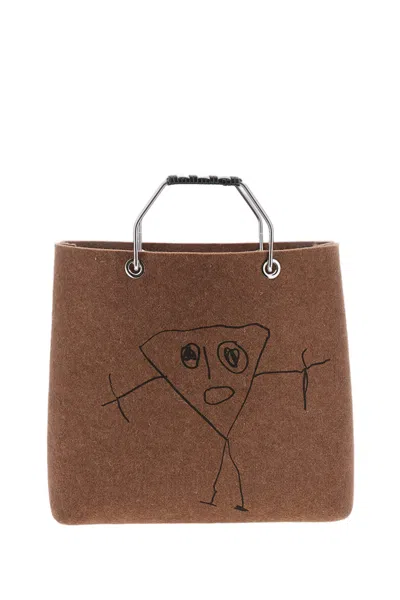 Plan C Brown Pili And Bianca Wool Shopper Tote Bag
