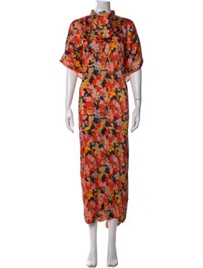 Pre-owned Plan C Floral Print Long Dress In Orange