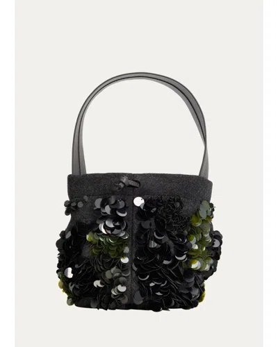 Plan C Sequin Double-faced Wool Bucket Bag In Green