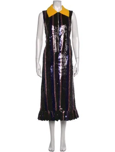 Pre-owned Plan C Striped Midi Length Dress In Black