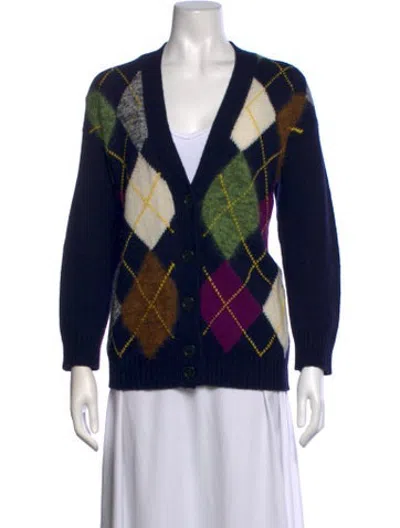 Pre-owned Plan C Wool Plaid Print Sweater In Blue