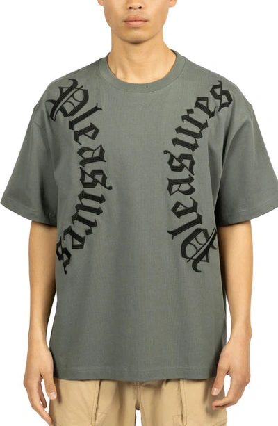 Pleasures Harness Oversize Embroidered T-shirt In Sage