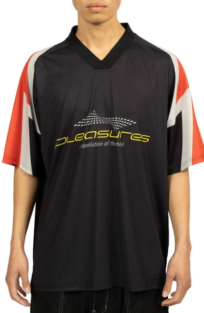 Pleasures Mind Oversize V-neck Mesh Soccer Jersey In Black