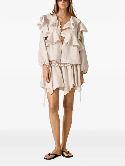 Pnk Ruffled Smocked Mini Skirt In Neutral