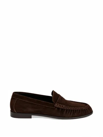 Poeve Milla Ruched Suede Loafers In Brown