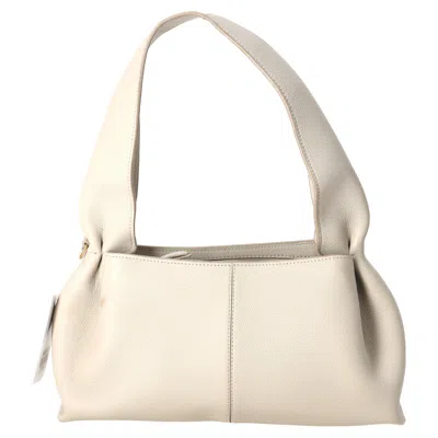Pre-owned Polene Number Nine East West Shoulder Bag In White Calf Leather