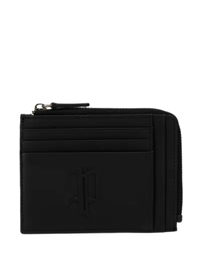 Police Logo-debossed Leather Cardholder In Black