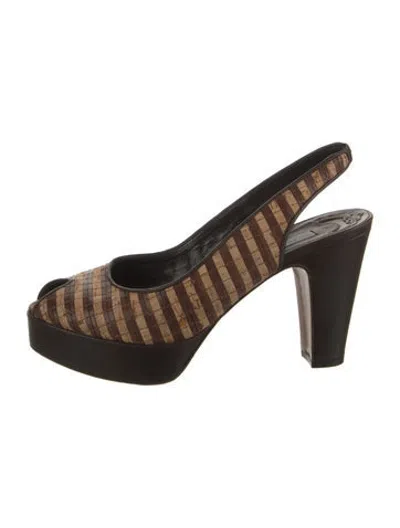 Pre-owned Pollini Leather Striped Slingback Pumps In Brown